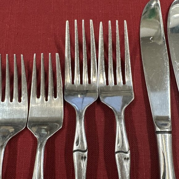 Lot of 12 Rogers Stainless Flatware Bamboo Style Pattern Korea Mid Century - Picture 14 of 16